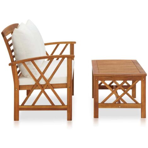 Salon de jardin 2 pcs，Mobilier de jardin avec coussins bois d'acacia solide CFW34906