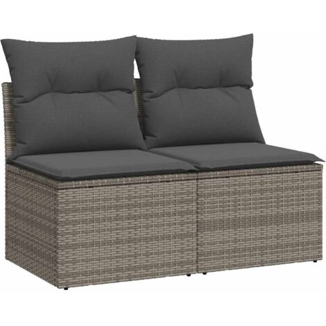 Salon de jardin 2 pcs，Mobilier de jardin avec coussins gris résine tressée acacia CFW15988