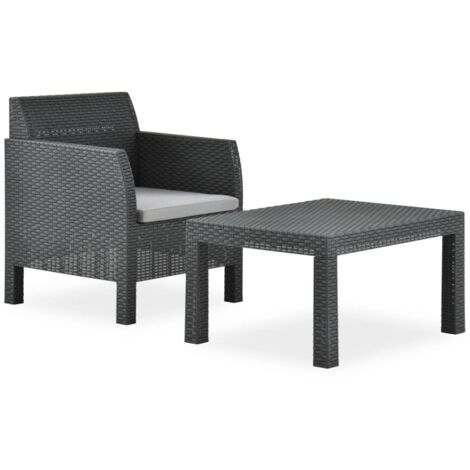 Salon de jardin 2 pcs,Mobilier de terrasse,Table et Chaise pour Relax avec coussin PP Rotin Anthracite -YZ439615