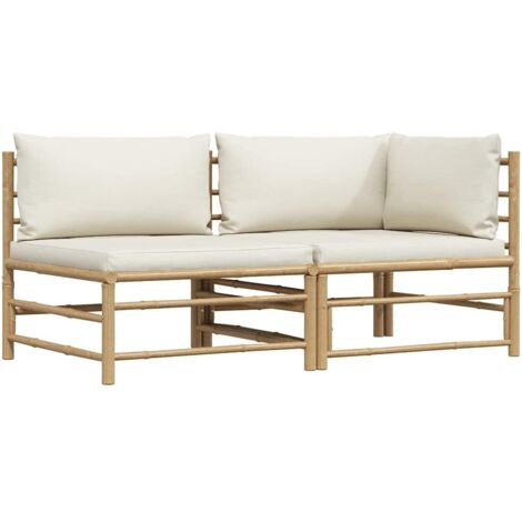 Salon de jardin 2 pcs,Mobilier de terrasse,Table et Chaise pour Relax avec coussins blanc crème Bambou -YZ687012