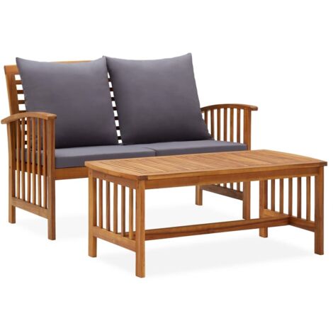 Salon de jardin 2 pcs,Mobilier de terrasse,Table et Chaise pour Relax avec coussins Bois d'acacia solide -YZ230300