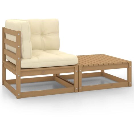 Salon de jardin 2 pcs,Mobilier de terrasse,Table et Chaise pour Relax avec coussins Marron miel Bois de pin -YZ777182