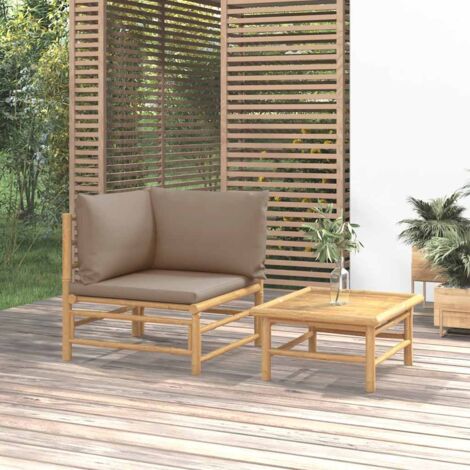 Salon de jardin 2 pcs,Mobilier de terrasse,Table et Chaise pour Relax avec coussins taupe bambou -YZ806440