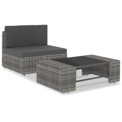 Salon de jardin 2 pcs,Mobilier de terrasse,Table et Chaise pour Relax Résine tressée Gris -YZ622694