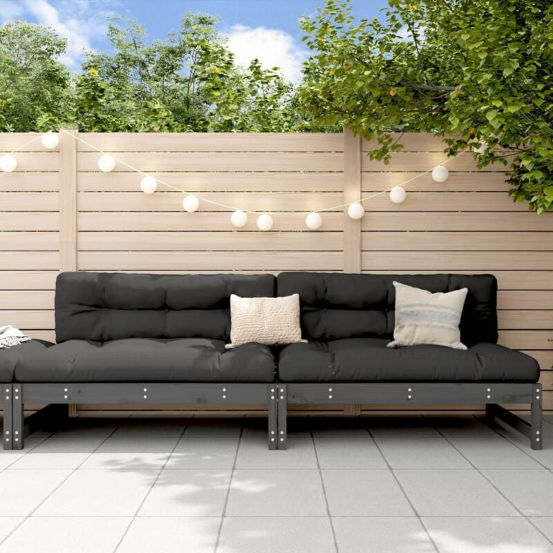 Canapés centraux de jardin 2 pcs gris 120x80 cm bois pin massif Vidaxl
