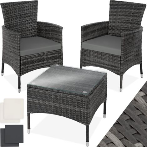 Tectake – Salon de jardin 2 places – Résistant aux UV – Structure en acier avec résine tressée – Housses interchangeables beige et gris