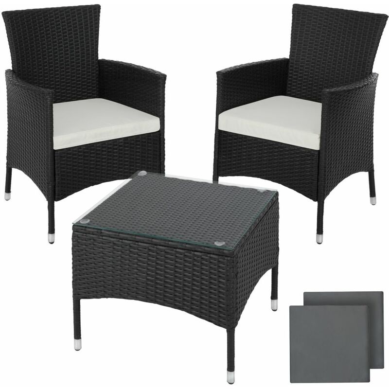 Salon de jardin rotin résine tressé synthétique 2 places avec 2 sets de housses noir - Noir