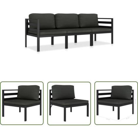 Salon de jardin 3 pcs avec coussins Aluminium Anthracite