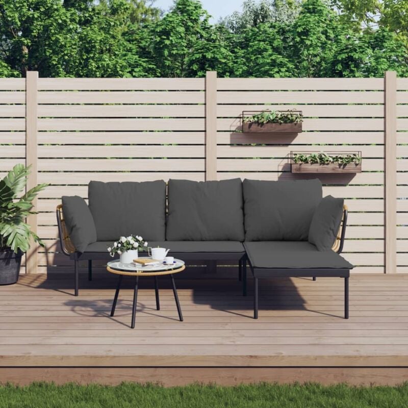 Vidaxl - Salon de jardin 3 pcs avec coussins gris foncé résine tressée