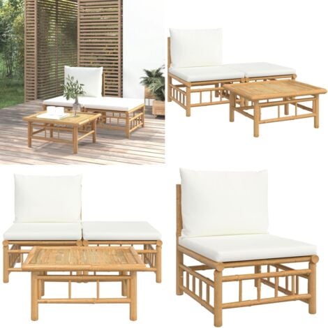 Salon de jardin 3 pcs avec coussins blanc crème bambou - Salon De Jardin - Mobilier De Jardin - Ensemble De Salon - Meubles De Jardin - Bambou - Home & Living