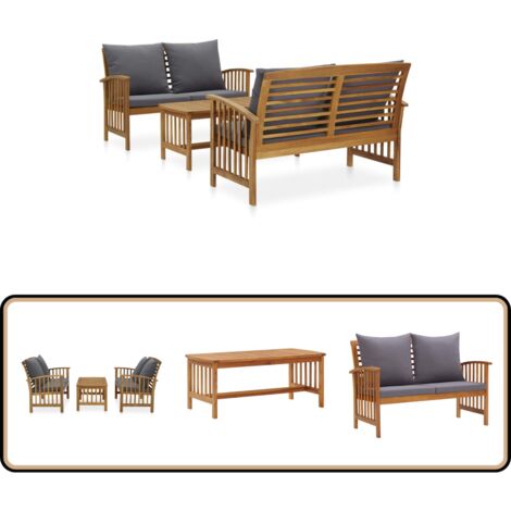 Salon de jardin 3 pcs avec coussins Bois d'acacia massif - Salon De Jardin - Mobilier De Jardin - Ensemble De Salon - Banc De Jardin - Acacia Massif