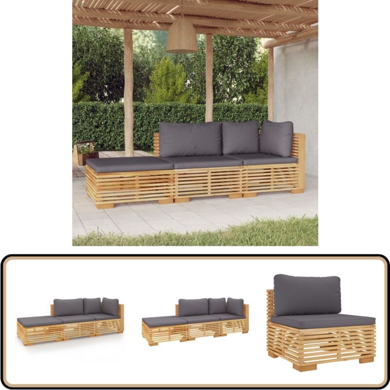 Salon de jardin 3 pcs avec coussins Bois de teck solide - Ensemble Salon De Jardin - Salon De Jardin Bois - Meubles De Jardin - Mobilier De Jardin