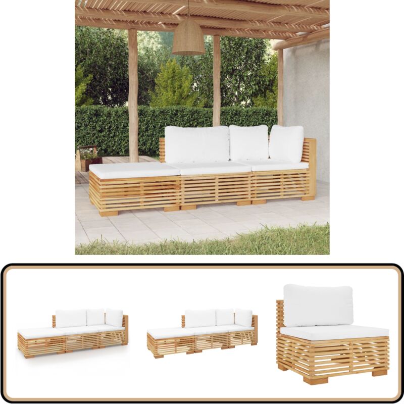 Salon de jardin 3 pcs avec coussins Bois de teck solide - Salon De Jardin - Meubles De Jardin - Ensemble Salon De Jardin - Patio - Teak