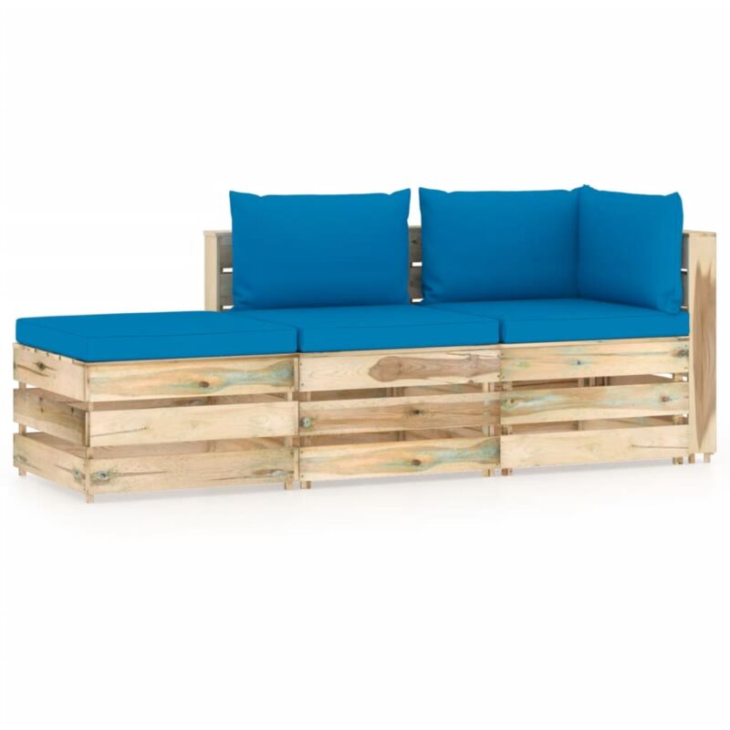 Salon de jardin 3 pcs avec coussins Bois imprégné de vert
