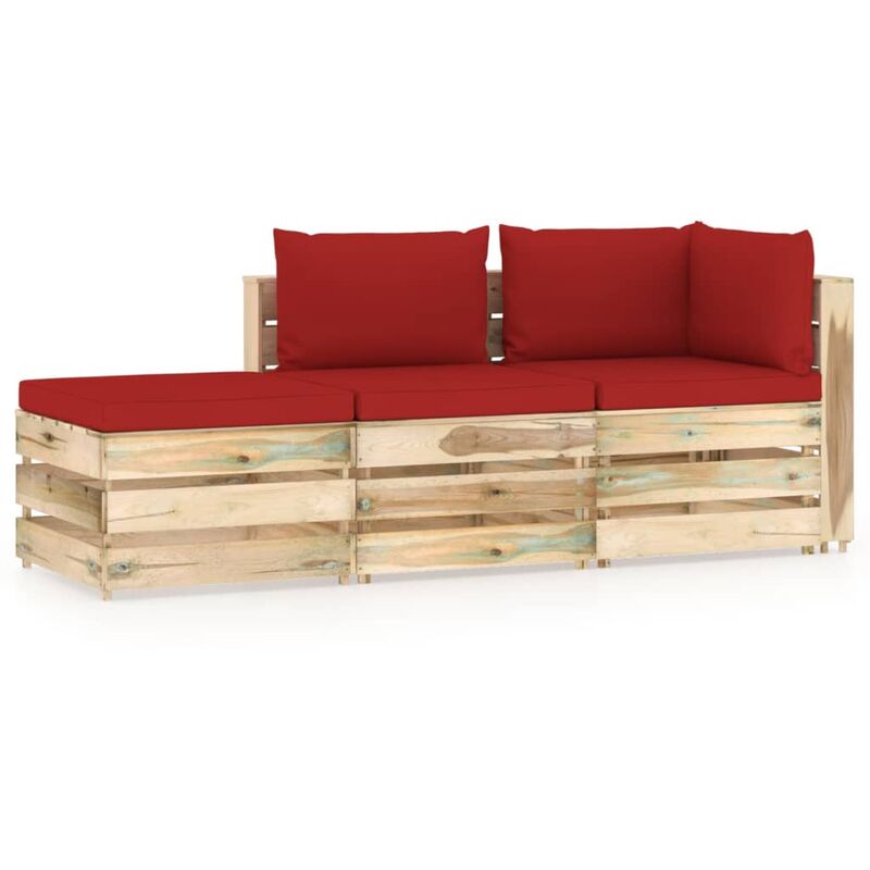 Salon de jardin 3 pcs avec coussins Bois imprégné de vert