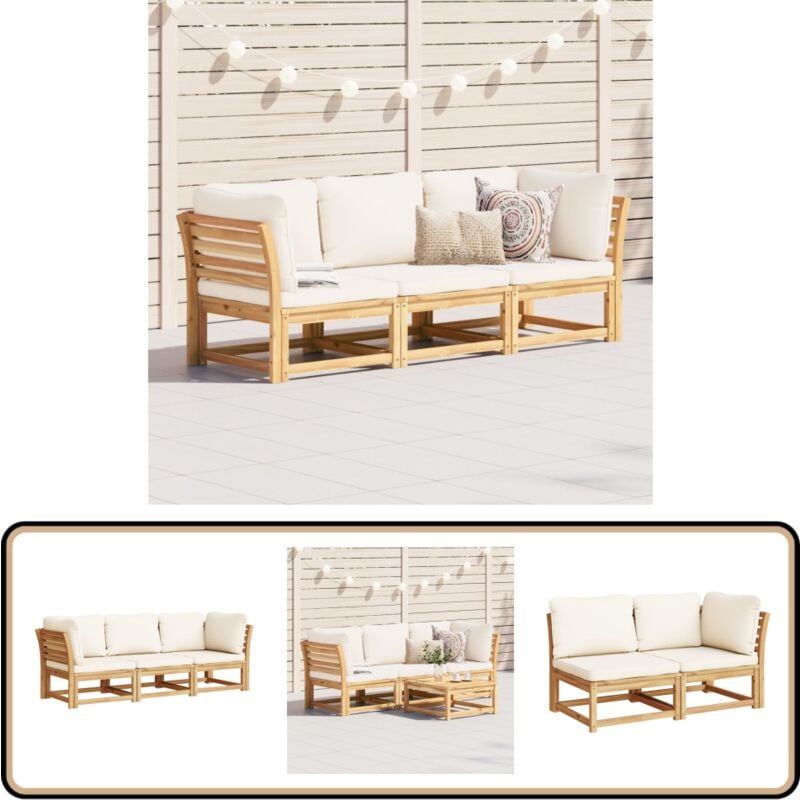 Salon de jardin 3 pcs avec coussins bois massif d'acacia - Meubles De Jardin - Salon De Jardin - Canapé Extérieur - Mobilier D'extérieur - Acacia