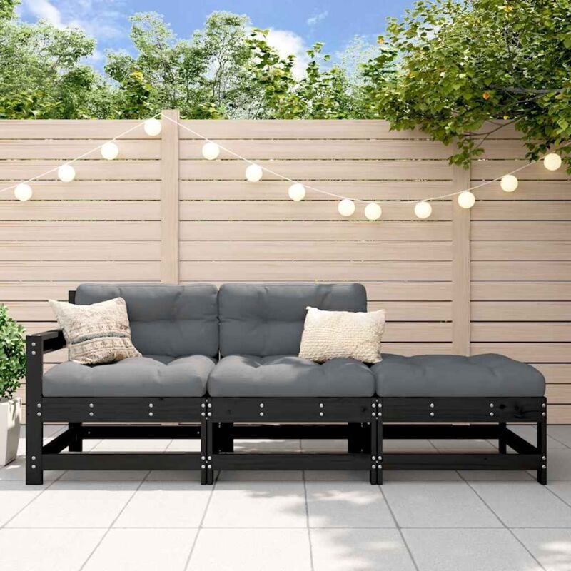Vidaxl - Salon de jardin 3 pcs avec coussins noir bois massif