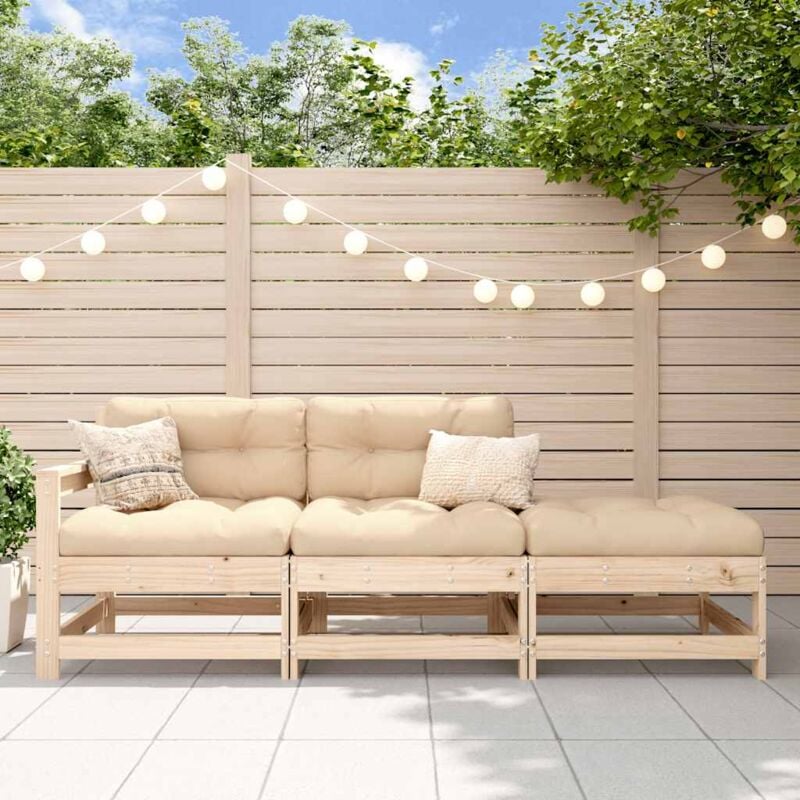 Vidaxl - Salon de jardin 3 pcs avec coussins bois massif