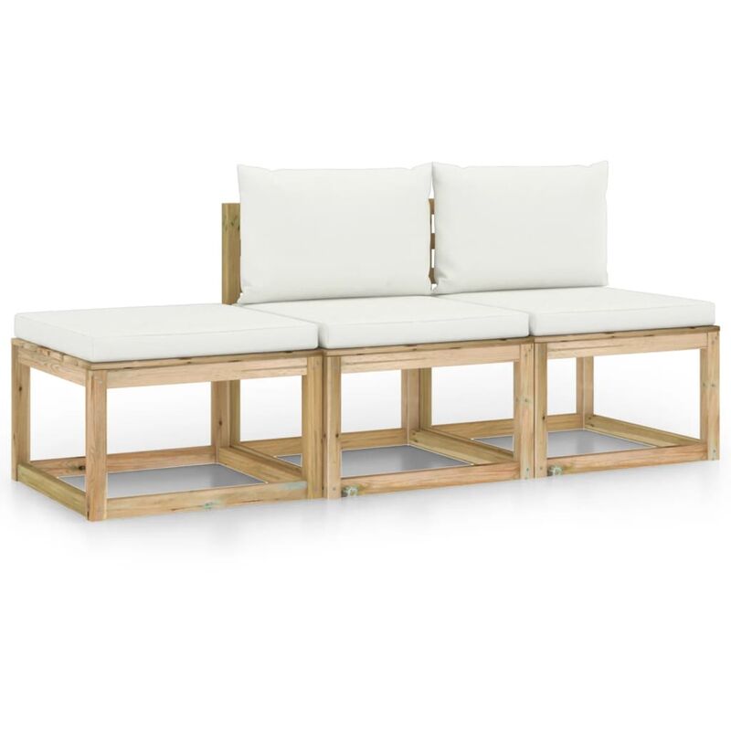 Salon de jardin 3 pcs avec coussins crème