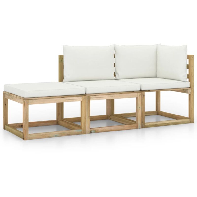 Salon de jardin 3 pcs avec coussins crème