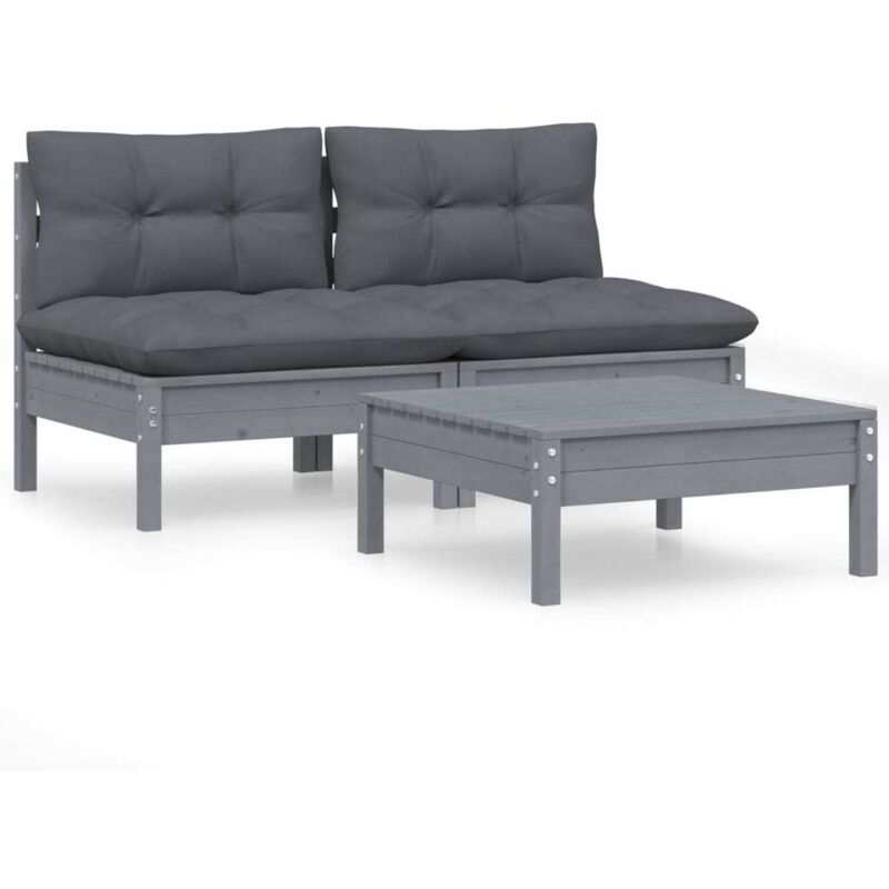 Salon de jardin 3 pcs avec coussins anthracite bois de pin - Vidaxl