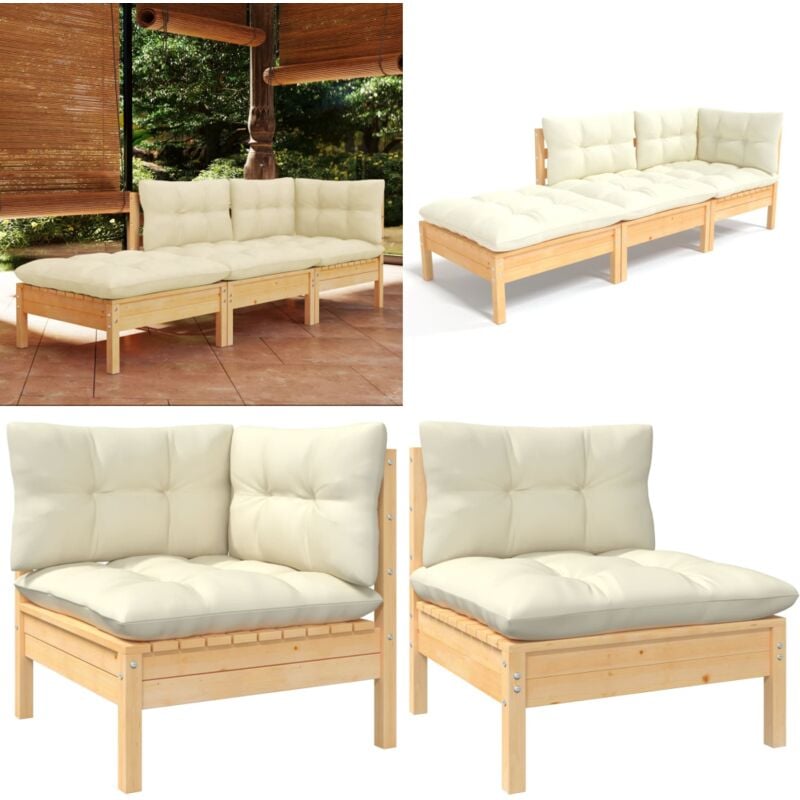 Salon de jardin 3 pcs avec coussins crème Bois de pin massif - Salon De Jardin - Mobilier De Jardin - Ensemble Salon De Patio - Meubles De Jardin