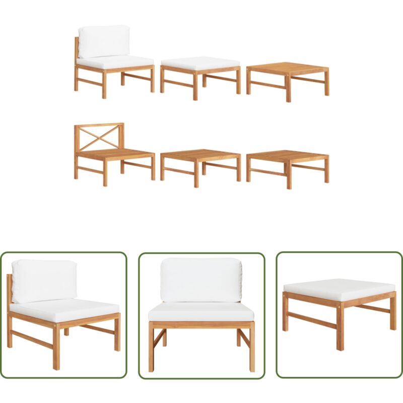 The Living Store Salon de jardin 3 pcs avec coussins crème Bois de teck - Meubles De Jardin - Salon De Jardin - Set De Jardin - Mobilier Extérieur