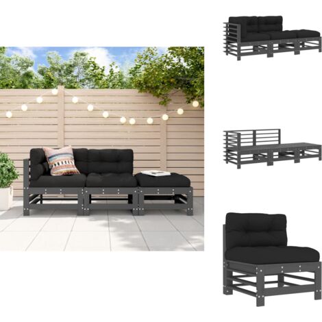 Salon de jardin 3 pcs avec coussins gris bois massif - Salon De Jardin - Mobilier De Jardin - Ensemble Salon - Meubles De Jardin - Bois Massif