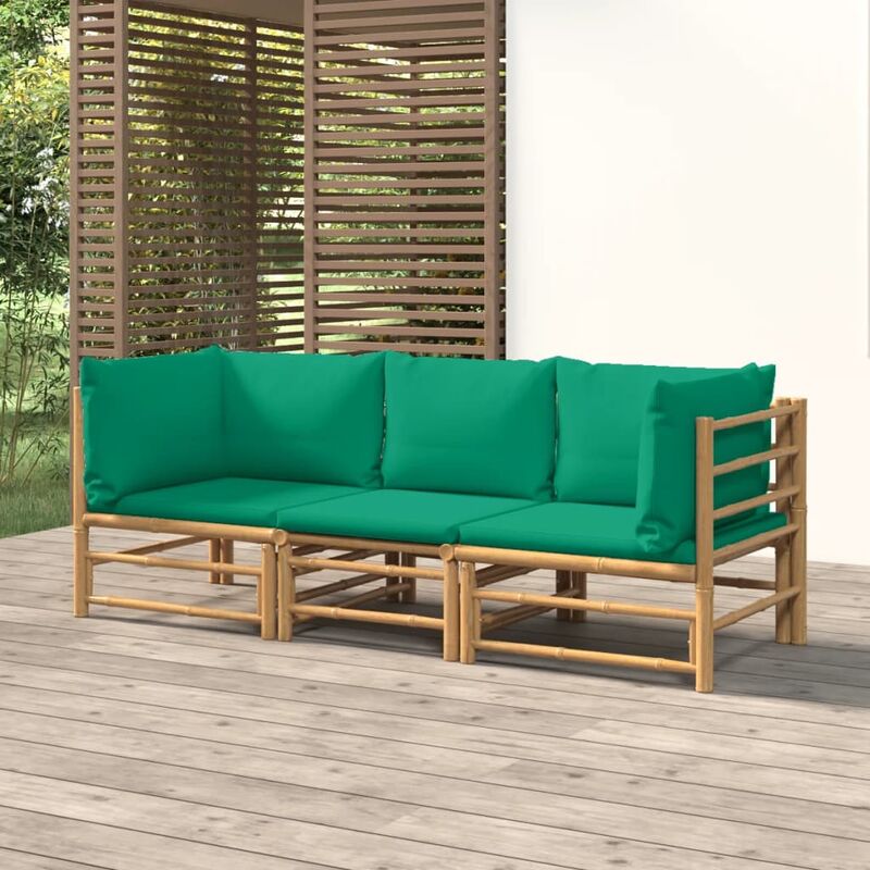 Vidaxl - Salon de jardin 3 pcs avec coussins vert bambou