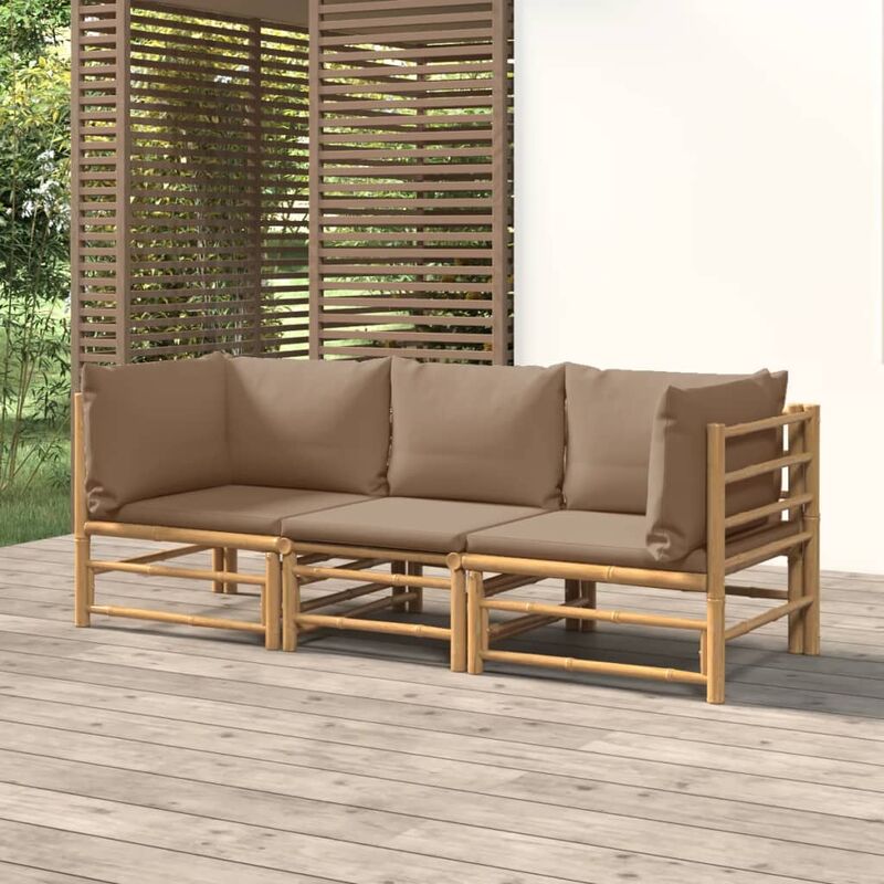 Vidaxl - Salon de jardin 3 pcs avec coussins taupe bambou