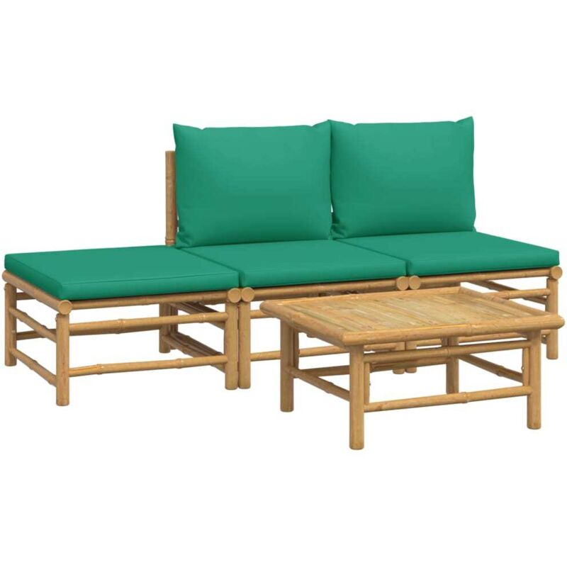 Salon de jardin 4 pcs avec coussins vert bambou