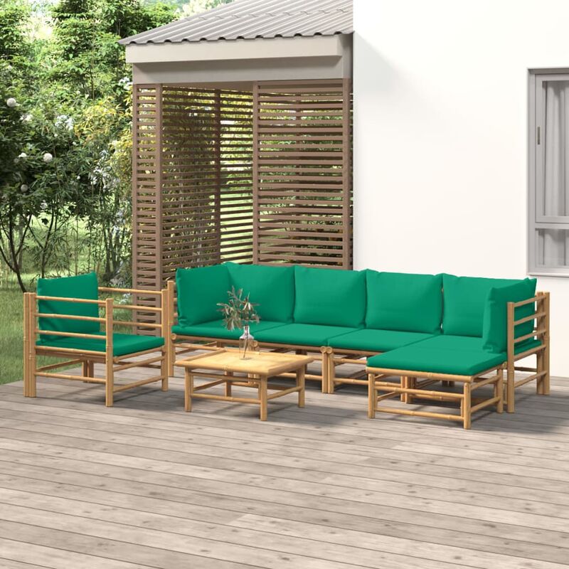 Vidaxl - Salon de jardin 7 pcs avec coussins vert bambou