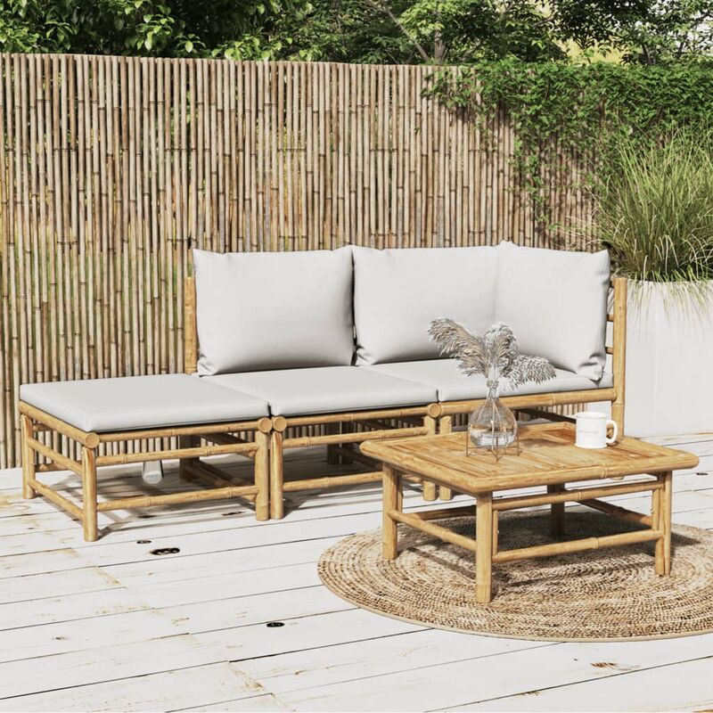 Vidaxl - Salon de jardin 3 pcs avec coussins gris clair bambou