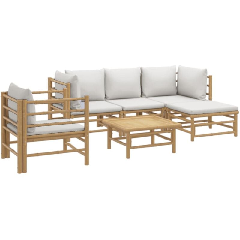 Vidaxl - Salon de jardin 6 pcs avec coussins gris clair bambou