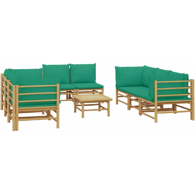 Vidaxl - Salon de jardin 9 pcs avec coussins vert bambou