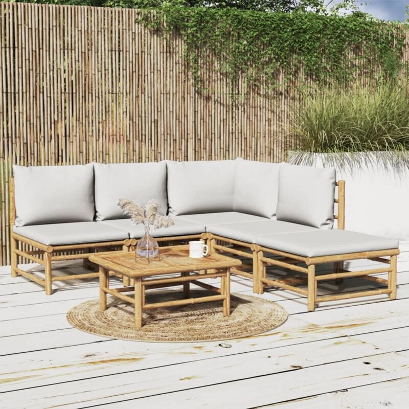Vidaxl Set Salotto Da Giardino 6pz Con Cuscini Grigio Chiaro Bambù
