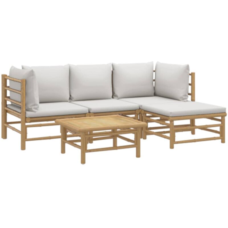 Vidaxl - Salon de jardin 5 pcs avec coussins gris clair bambou