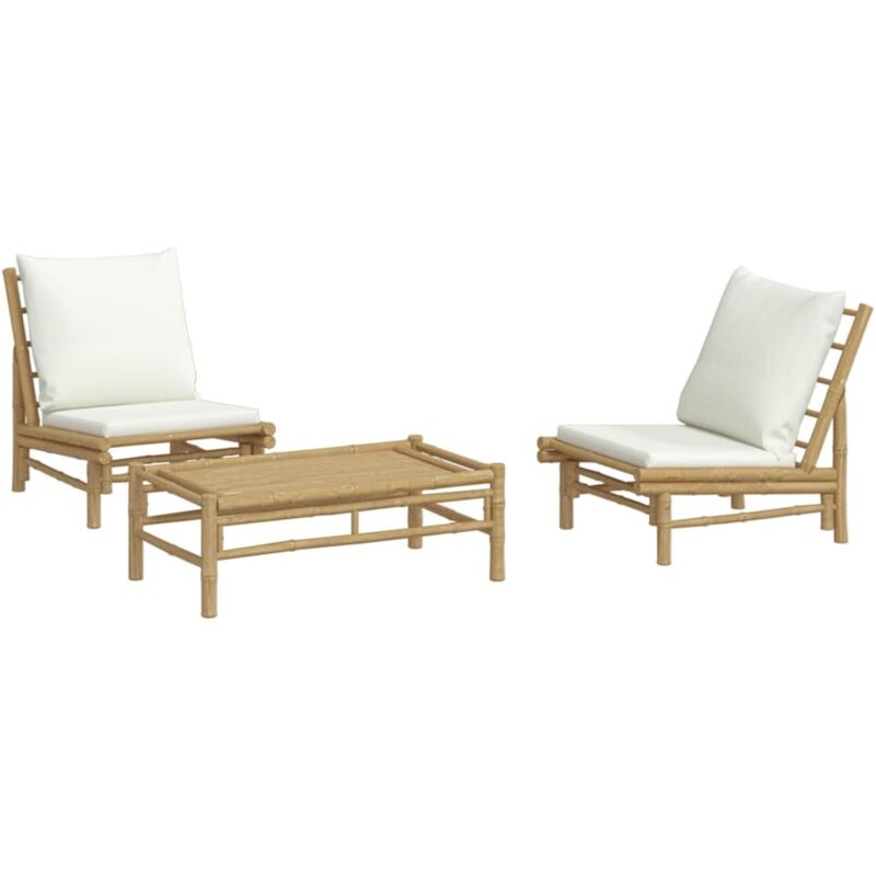 Vidaxl - Salon de jardin 3 pcs avec coussins blanc crème bambou