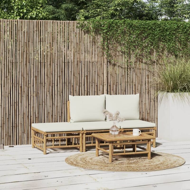 Vidaxl - Salon de jardin 4 pcs avec coussins blanc crème bambou