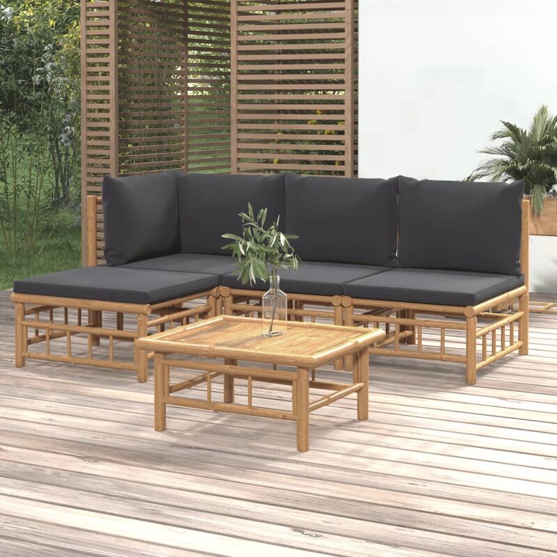 Vidaxl - Salon de jardin 5 pcs avec coussins gris foncé bambou