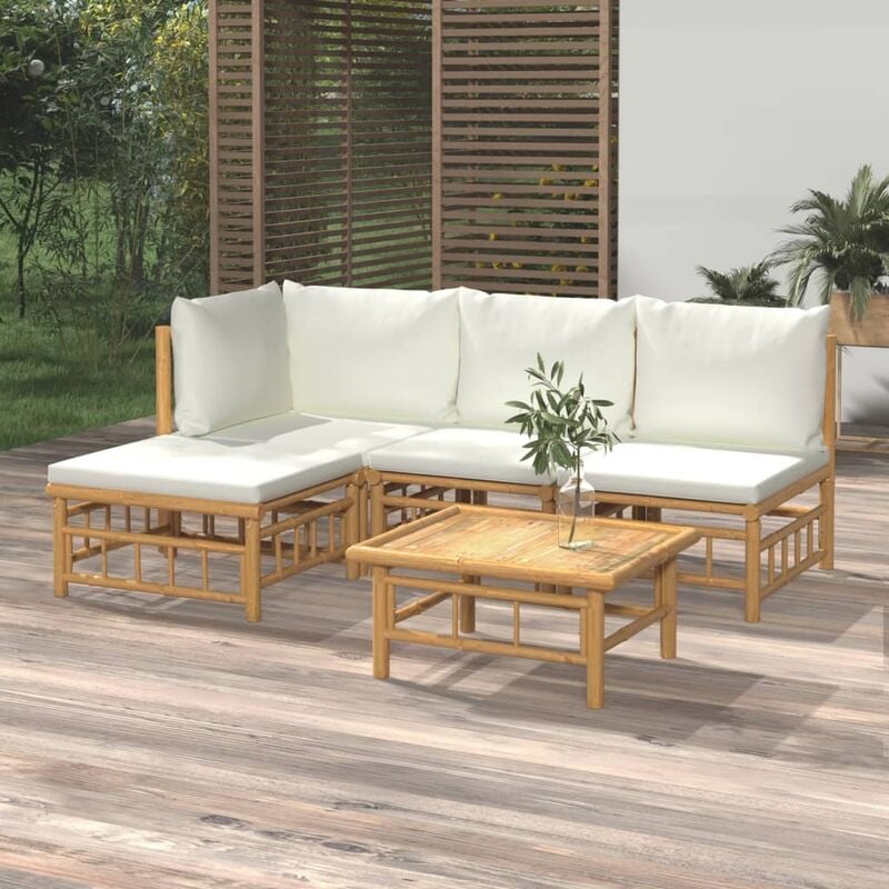 Vidaxl - Salon de jardin 5 pcs avec coussins blanc crème bambou