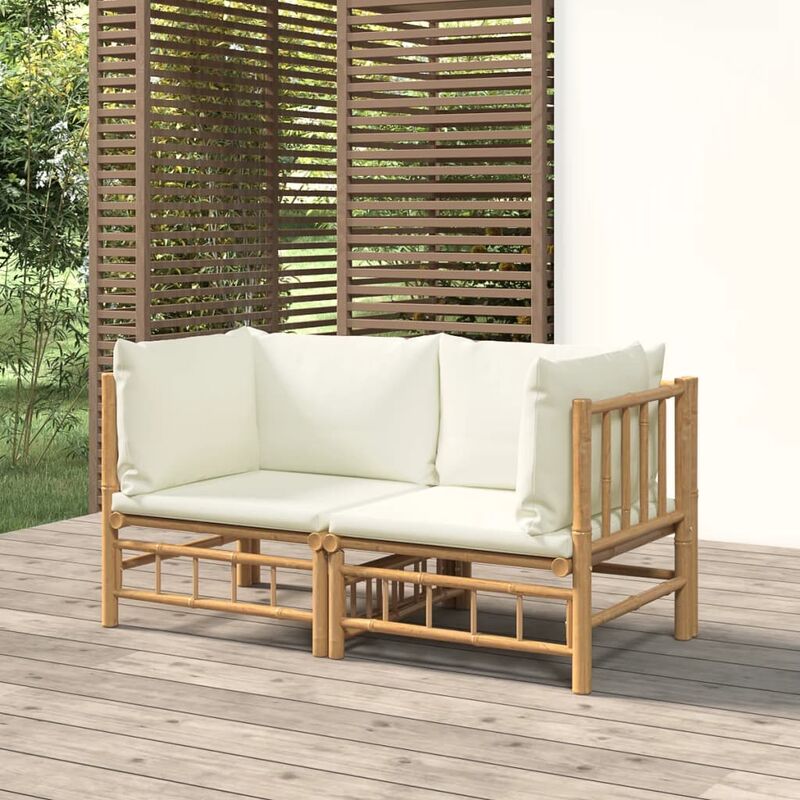 Vidaxl - Canapés d'angle de jardin avec coussins blanc crème 2pcs bambou