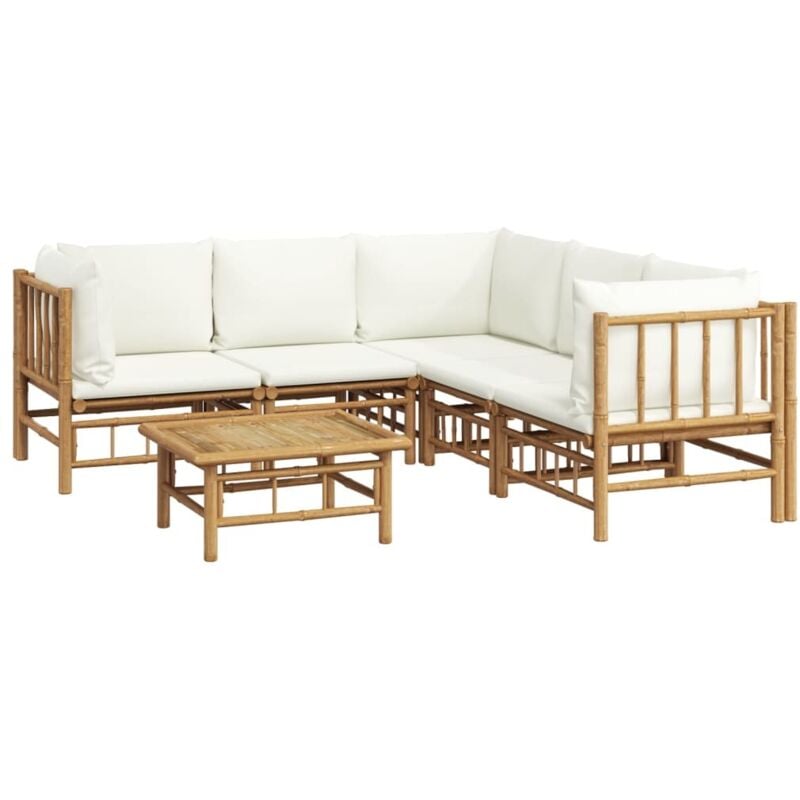 Vidaxl - Salon de jardin 6 pcs avec coussins blanc crème bambou