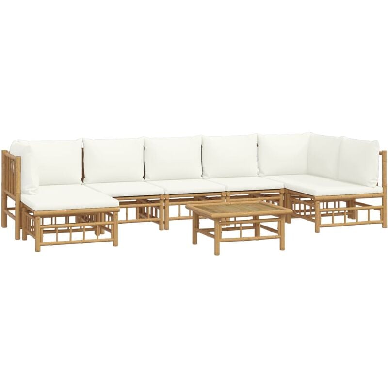 Vidaxl - Salon de jardin 8 pcs avec coussins blanc crème bambou
