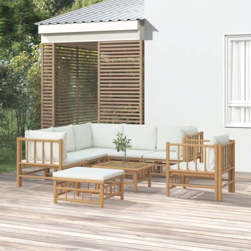 Vidaxl - Salon de jardin 8 pcs avec coussins blanc crème bambou