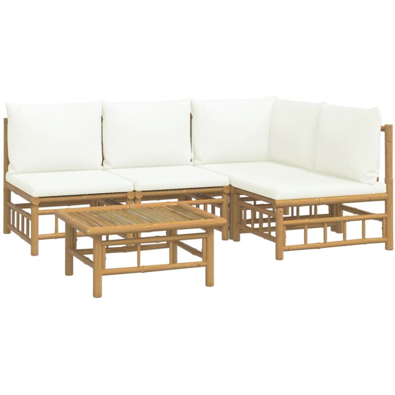 Vidaxl - Salon de jardin 5 pcs avec coussins blanc crème bambou