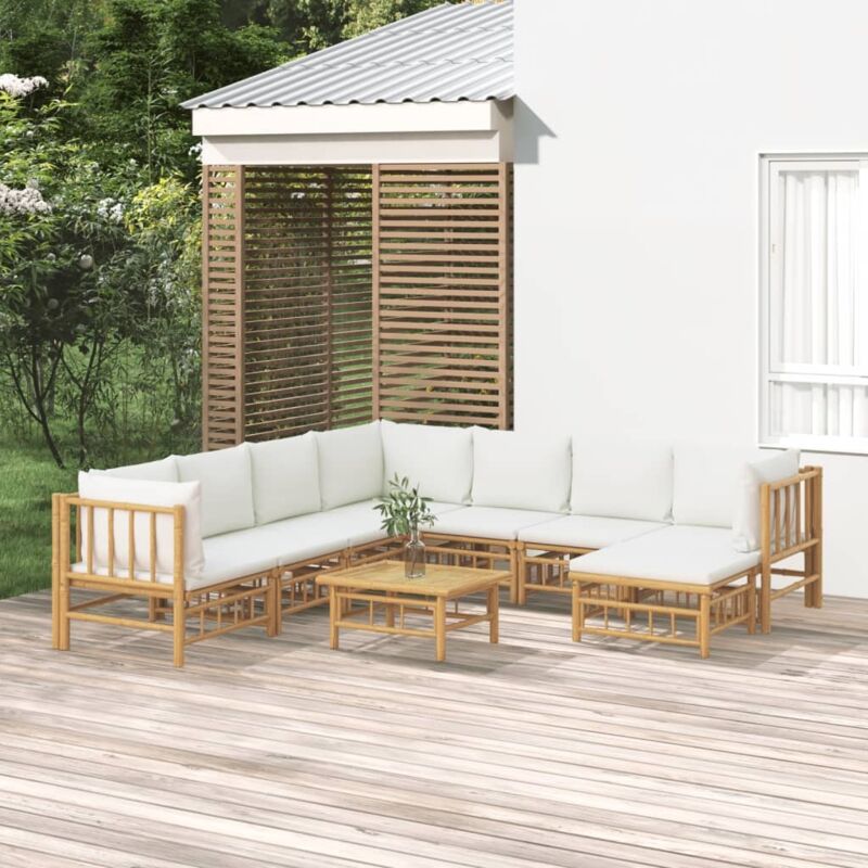 Vidaxl - Salon de jardin 9 pcs avec coussins blanc crème bambou