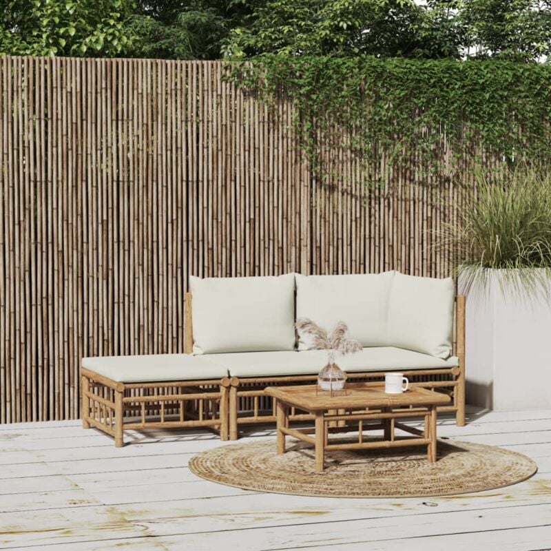 Vidaxl - Salon de jardin 3 pcs avec coussins blanc crème bambou