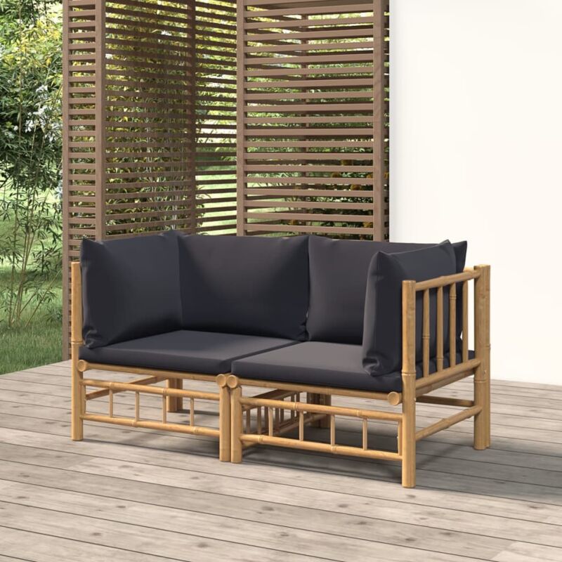 Vidaxl - Canapés d'angle de jardin avec coussins gris foncé 2 pcs bambou