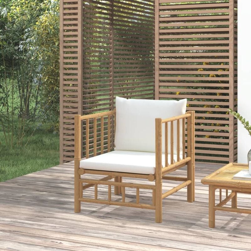 Canapé de jardin avec coussins blanc crème bambou